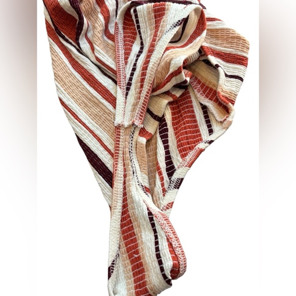 Love Tree Stretchy Ribbed Stripe Button Front Bodysuit Rust Cream Burgundy M - Picture 10 of 10